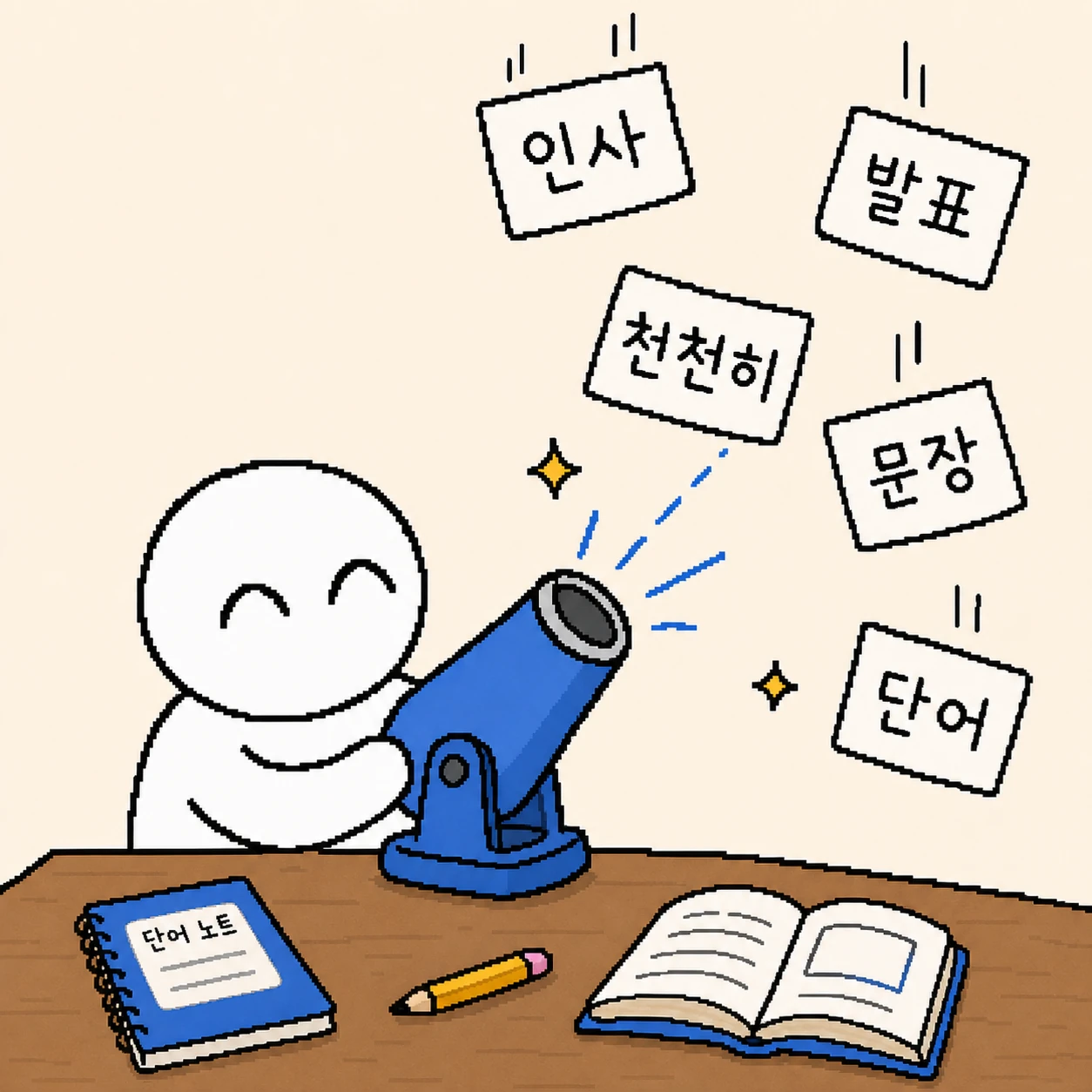 단어를 말하며 진행하는 게임 연습 장면