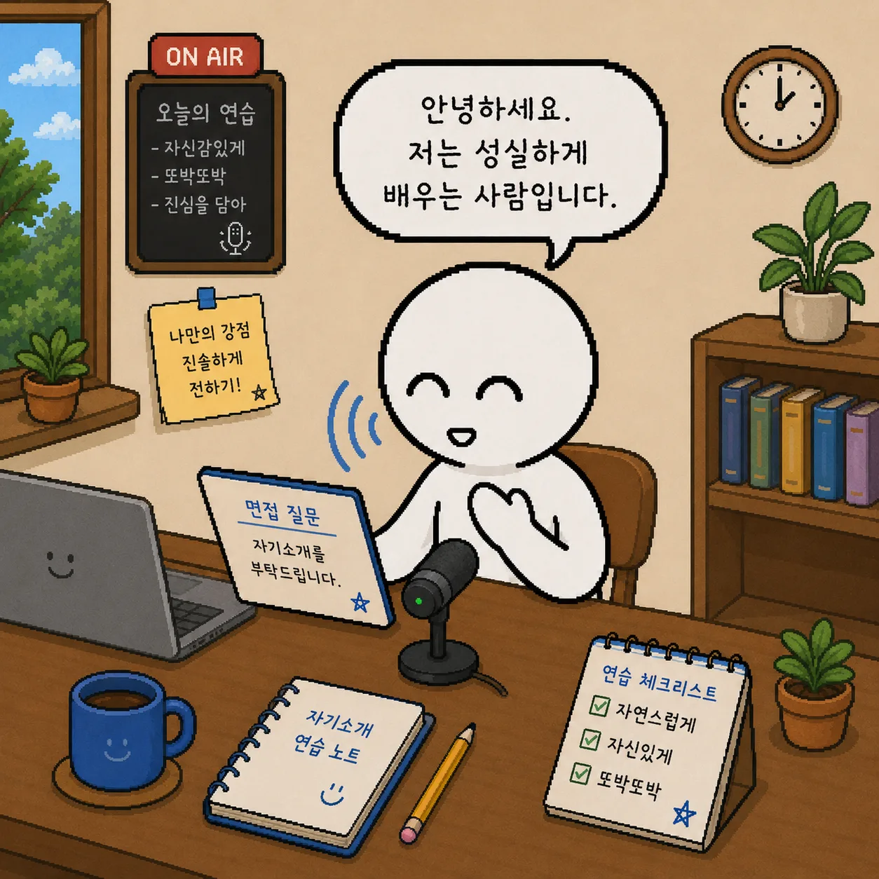 면접을 앞두고 답변을 미리 연습하는 장면
