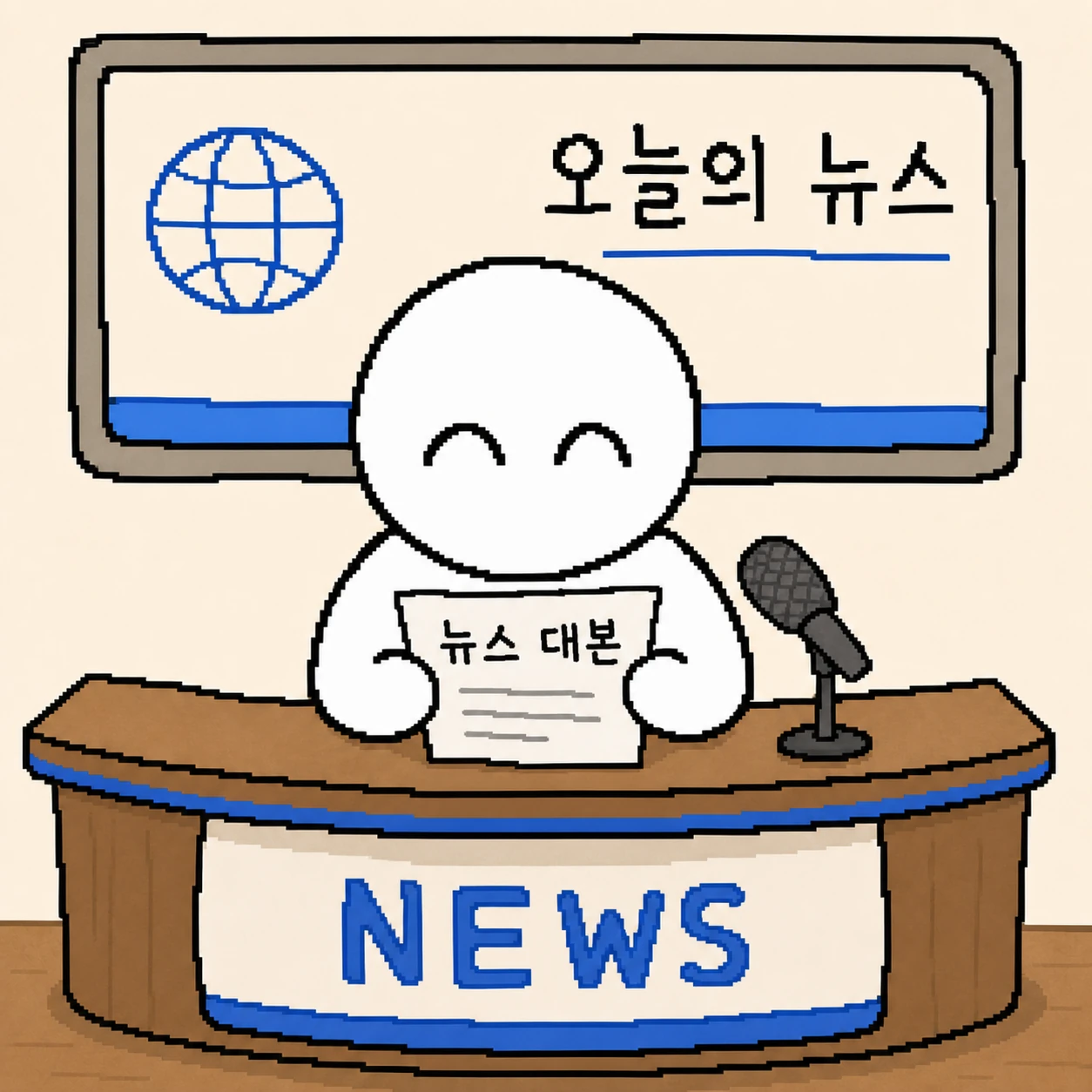 뉴스룸에서 대본을 읽는 상급 말하기 연습 장면